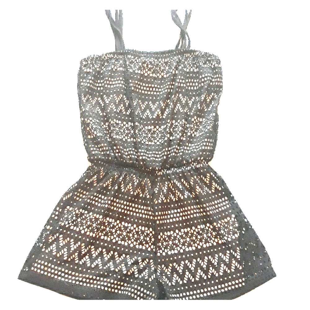 Girls Black Lace Shorts Romper